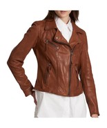 Leather Jacket Women Womens Biker Size Moto Motorcycle Soft Vintage Zip ... - $2,580.42 MXN