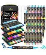 Professional Dual-Tip Acrylic Markers with 120 Colors & Carrying Case Included