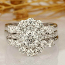 4.15ct Künstlicher Diamant Verlobungsring Zwei Ehering 14K Weiß Vergoldet - £150.18 GBP