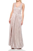 Eliza J EJ2-9578 Metallic Stripes Belted VNeck Sleeveless Slit Gown SZ 8... - $167.26