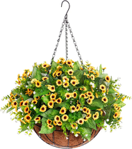Artificial Flowers with Hanging Basket for Outdoor Indoor, Fake Chrysanthemum Fl - £34.61 GBP