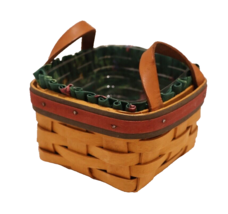 1999 Longaberger Small Square Basket Leather Handles Fabric Liner Protector 5x5 - £12.62 GBP