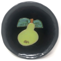 Rebecca Wood Studio GA Pottery Plate Black Glazed Handmade Pear Signed 7.5&quot; - £14.05 GBP