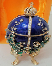Russian Replica Blue enameled Faberge egg opens to a golden enameled inside with - £106.79 GBP