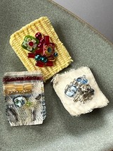 Lot of Small Fabric &amp; Bead Handmade Hat or Lapel Pin or Tie Tac – 1.5 x 1 inches - £11.80 GBP