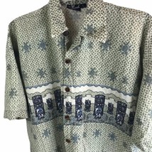 Vintage Hawaiian Shirt Hutspah Tiki Warrior Heavy Cotton  Aloha SZ L Made in USA - £19.74 GBP