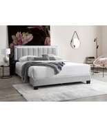 Light Gray Wool Queen Upholstered Bed LED Channel Tufting - $585.82 CAD