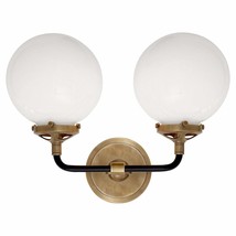 Bistro Double Light Curved Sconce in Hand-Rubbed Antique Brass and Black with Wh - £319.14 GBP