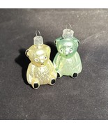 PAIR OF 2 1/2&quot; BEAR VINTAGE BLOWN GLASS ORNAMENTS GREEN &amp; GOLD MADE IN A... - $48.88 CAD