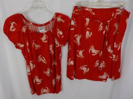 Peppermint Bay 2 Pc Womens Set Sz S Red Peasant Top &amp; Wraparound Skirt Crab Prnt - £13.56 GBP