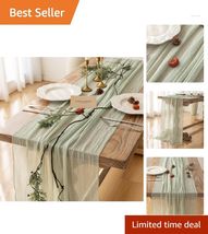 Charming Sage Green Cheesecloth Table Runner 35x120 Inch for Festive Occ... - $19.75