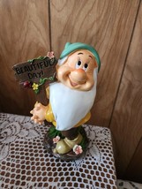 Disney Snow White Dwarf BASHFUL Garden Gnome Figurine With Sign 8&quot; New - $43.66 CAD