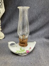 Vintage Oil Lamp Moss Rose Mini Genie Ceramic Porcelain Oil Kerosene Lamp - £7.90 GBP