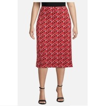 Kasper Womens Plus 1X Scarlet Multi Red Black White Aline Midi Skirt NWT... - $34.29