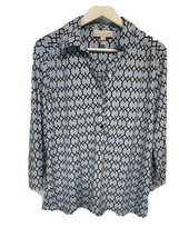Dana Buchman Blue Geo Print Tunic Top Blouse Stretch Long Sleeve Career Casual L - £15.62 GBP