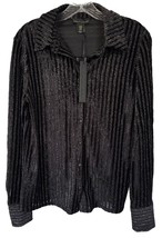 House of Harlow 1960 Women&#39;s Button Down Shirt Top Metallic Sheer Size M Black - £23.48 GBP