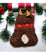 Christmas Dog Reindeer Dog Suit SiZE Large Faux Fur Straps Ez On/off w/Hood - £13.41 GBP