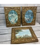 3 Vtg Art Prints Ornate Plastic Frames Countryside Courting Italy? Photo... - $39.59