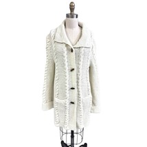 Vintage 70s Hand Knit Cardigan Coatigan Acrylic Cable Knit  Sweater L XL... - $1,427.64 MXN
