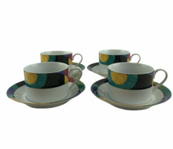 Four Mikasa California Currents Cups &amp; Saucers Multi Color Abstract M510... - $37.62
