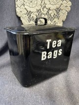 Vintage Black Enamelware Lid 1950s refrigerator container 7x5x5.5” - £15.07 GBP