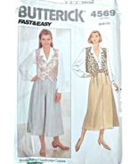 Vintage Sewing Pattern Butterick 4569 ©1990 Misses Blouse Vest Skirt Cul... - £3.11 GBP