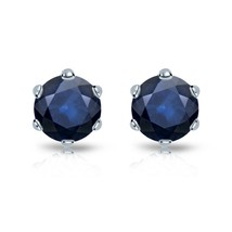 1 Karat Runde Labor Erstellt Blau Saphir Solitaire Ohrstecker 14K Weiß Vergoldet - £24.01 GBP