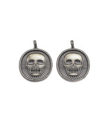 Antique Silver Finish CZ Pave Hollowed Out Round Skull Pendant 39x46mm, ... - $14.00