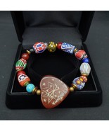 Vintage African chevron Glass Beads with Heart Shape Carving carnelian Bracelet - $35.52