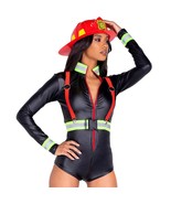 Firefighter Costume Set Vinyl Bodysuit Belt Suspenders Helmet Fireman Wo... - £53.10 GBP