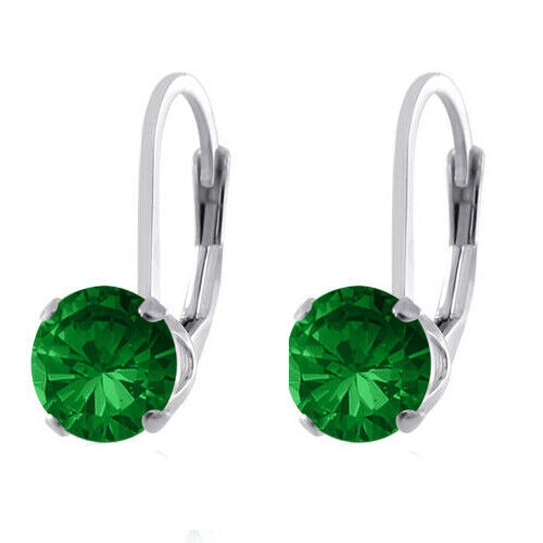 5MM Rund Smaragd 14k Weiß Vergoldet Solitaire Hebel Zurück Ohrhänger Ohr... - $164.97