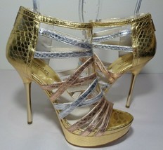 Michael Kors Size 6 M Maddie Platform Gold Leather Sandals New Women&#39;s Shoes - £116.67 GBP