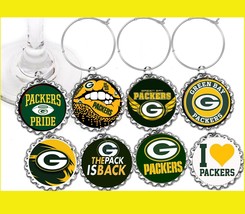 Green Bay Packers  wine glass  cup charms markers 8 party favors decor - £8.50 GBP