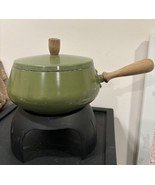 Vintage Retro MCM Avocado Green Fondue Pot and Black Metal Base - $21.51 CAD