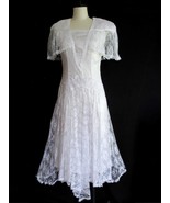 Vintage Gunne Sax Jessica McClintock White Lace Midi Dress XS Capelet Sl... - $202.06 CAD
