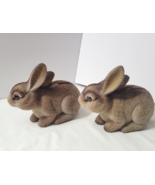 2 Vtg Flocked Brown Bunny Rabbit Coin Banks w Stoppers Hong Kong Crouching - $26.52