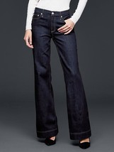 New GAP Women Flared Dark Wash Indigo Stretch Mid Rise Cotton Jeans Sz 2... - £31.26 GBP