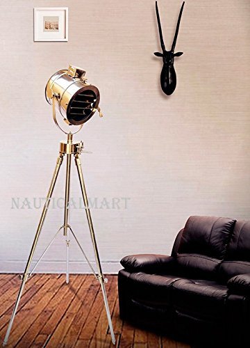 NauticalMart Spotlight Search light Vintage Wooden Tripod Floor Lamp