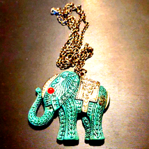 Lucky Blue and rhinestone elephant necklace~trunks up of course :-) - £20.52 GBP