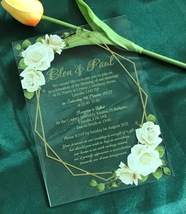 Gold Peony Acrylic Wedding Invitations,Custom 10pcs Acrylic Invite,Acryl... - $32.00+