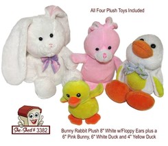 Hallmark White &amp; Pink Bunny Rabbit Plush + White and Yellow Ducks Plush - used - £11.95 GBP