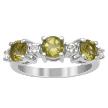 Argent Péridot Bande 3 Pierre Bague Péridot 5 MM Rond Naturel Péridot - £30.80 GBP