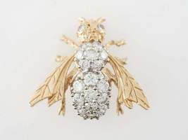 1.00ct Round Cut Simulated Diamond Bee Design Pin Brooch 925 Silver Gold Plated - £119.43 GBP