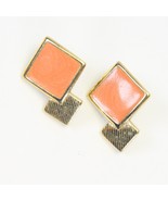 Trifari Yellow Gold Tone Faux Coral Geometric Pierced Earrings  1.1&quot; H x... - $13.71