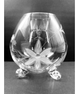 Vintage Clear Floral Etched Glass Round Vase Fish Bowl Silver Rim Tri Fo... - $49.49