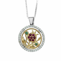 Kabbalah Pendant Pomegranate Crystal CZ Sterling Silver &amp; Gold 9K - £213.17 GBP