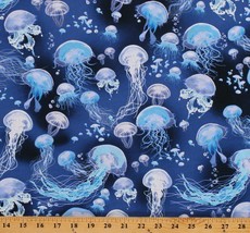 Cotton Jellyfish Jelly Fish Ocean Sea Animals Blue Cotton Fabric Print D462.56 - £10.35 GBP