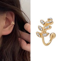 Fashion Gold Leaf Clip Earring For Women Without Piercing Puck Rock Vintage Crys - £9.00 GBP