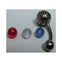 Silver Volleyball Belly Button Ring w/ Colored Balls - 2pc/pack - £12.63 GBP