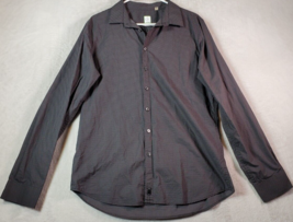 Calvin Klein Dress Shirt Mens Large Dark Gray Cotton Slim Fit Collar Button Down - £13.48 GBP